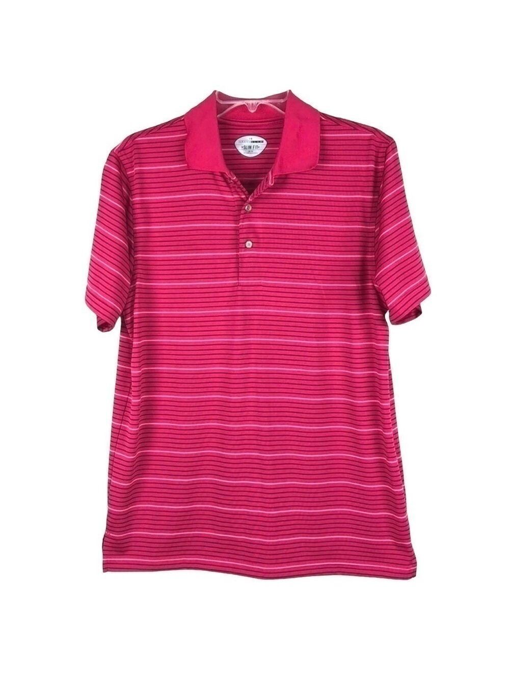 Euc-grand Slam Slim Fit, Short Sleeve, Stripes, Golf Pink Polo Shirt Size Medium